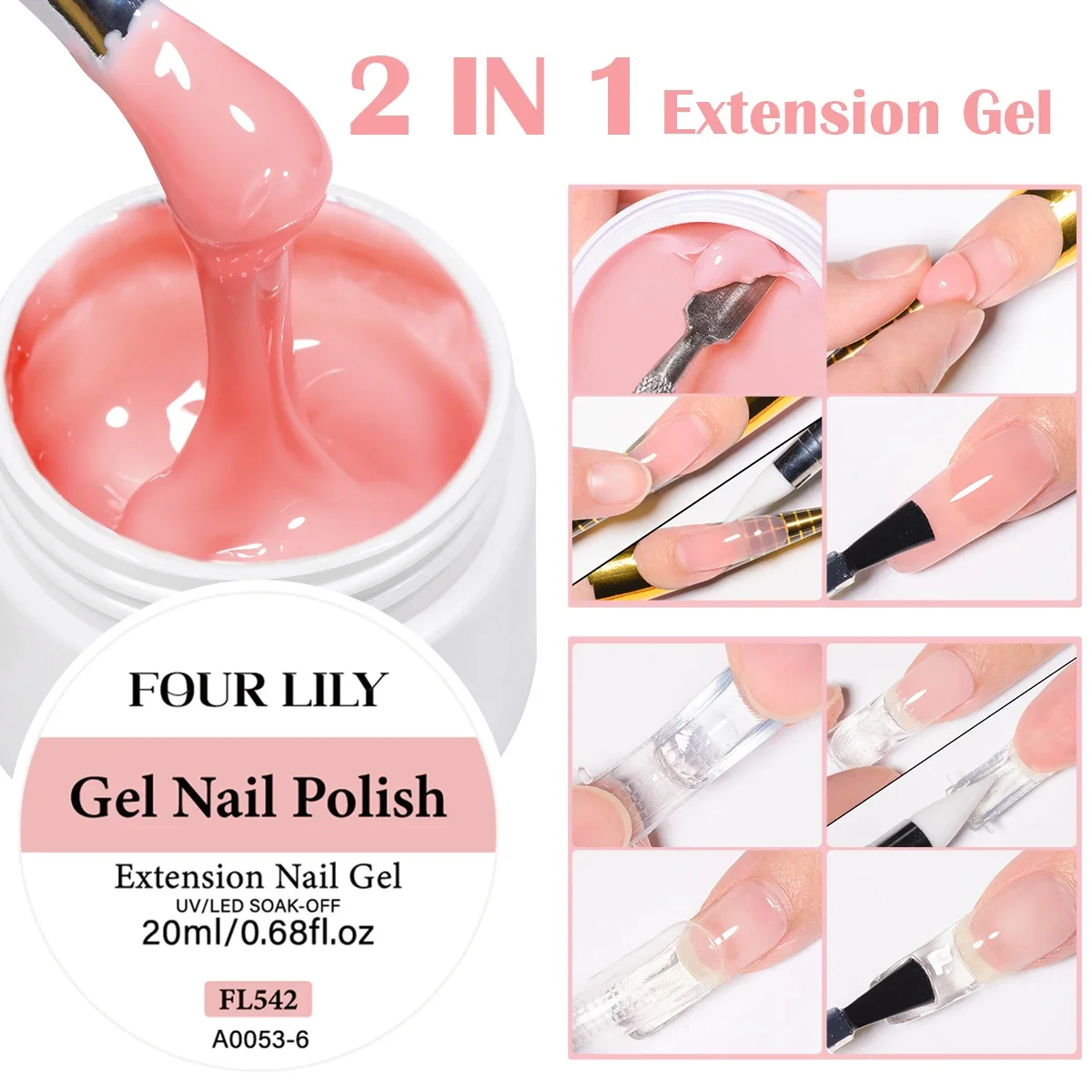 أربعة زنبق 20 مللي منشئ جيل للأظافر الأبيض عارية الوردي وصلات لإطالة الأظافر هلام متعدد الوظائف مسمار الفن هلام البولندية نقع قبالة UV لصالون DIY بها بنفسك