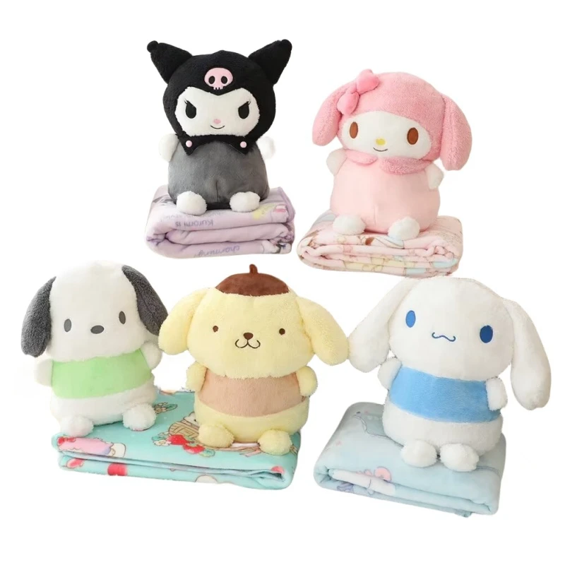 Lovely Kuromi Cinnamoroll Plush Toy Comfortable My Melody Doll Huggable Pom Pom Purin Plushies Anime Cartoon Pillow Blanket