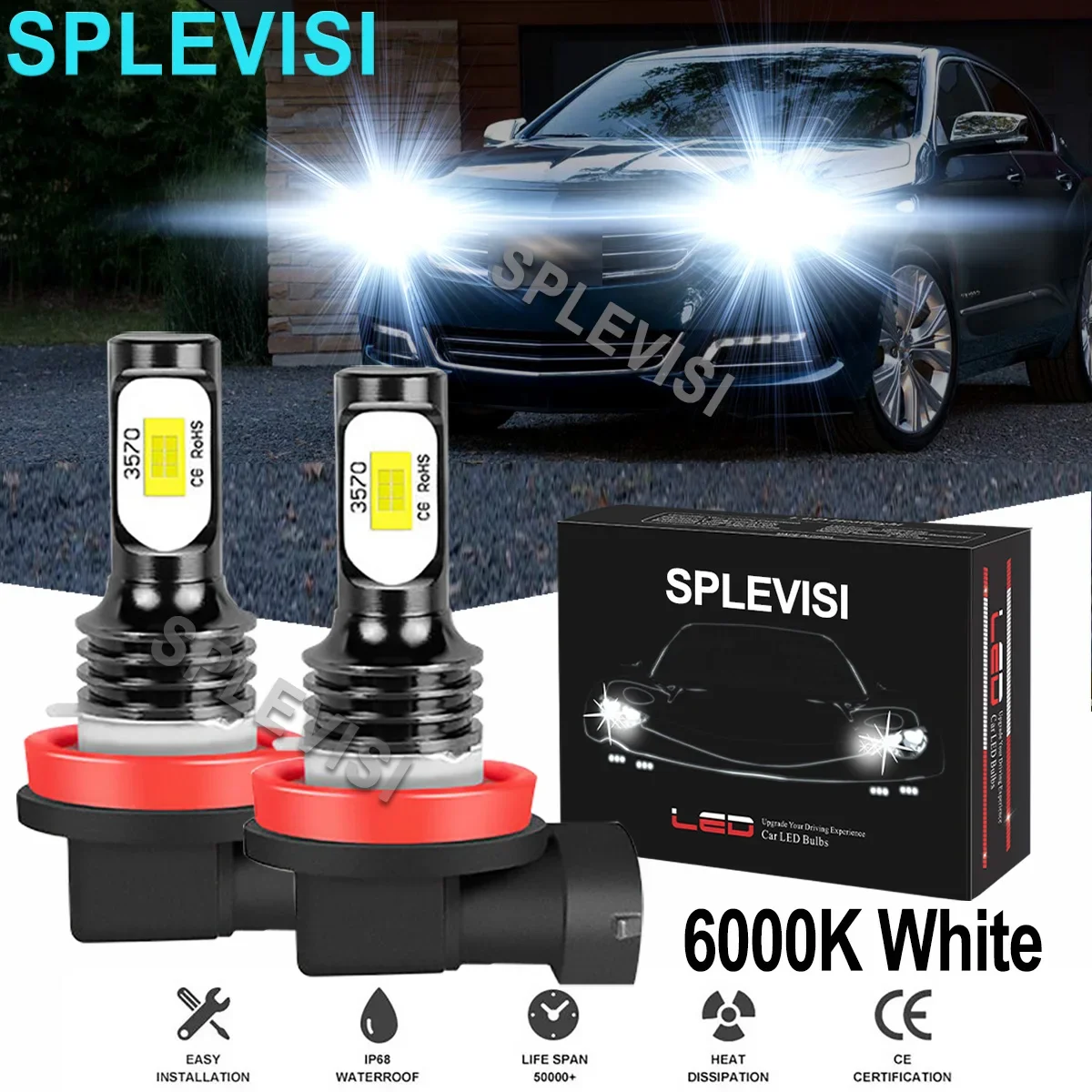 

2x White Car LED Headlight Low Beam Bulbs 6000K Fit For Chevy Impala 2006-2013 Malibu 2006-2012 Cruze 2016-2019