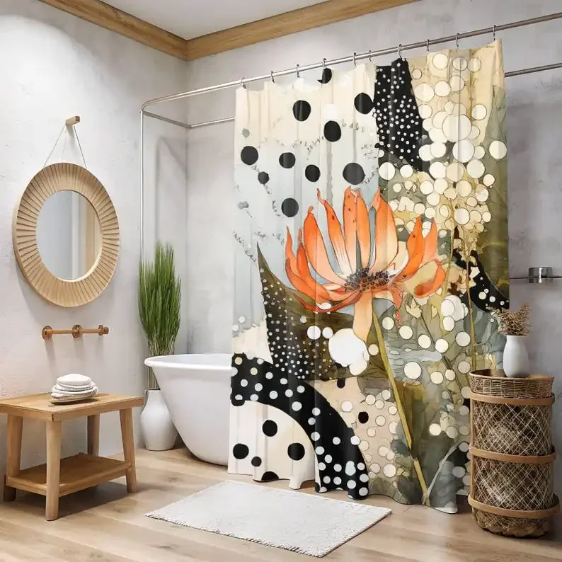 

Симпатичная занавеска для душа в стиле бохо с цветочным принтом — Cottagecore и эклектический максимальный декор для ванны, химерный цветочный дизайн