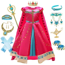 Girls Jasmine Cosplay Costume Red Princess Dress Children Halloween Party Aladdin Outfit Belly Dancing Suit