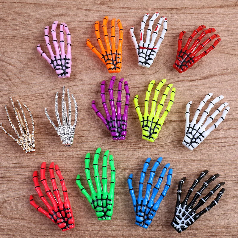 10Pcs/bag Creative Wacky Skeleton Hand Hair Clip Girl Halloween Hand Bone Claw Hair Accessories Holiday Decoration Children Gift