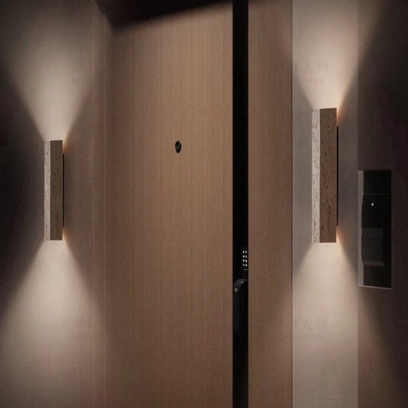 

Japanese-style wabi sandy wind natural travertine living room background wall decorative light