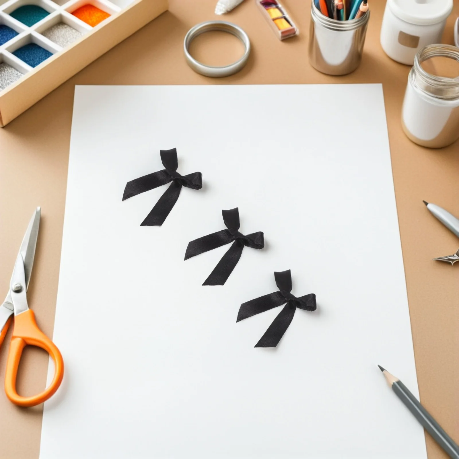 

100Pcs Mini Black Satin Ribbon Bows Small Handmade Bows for DIY Hair Accessories Cake Decorations Sewing Craft Projects