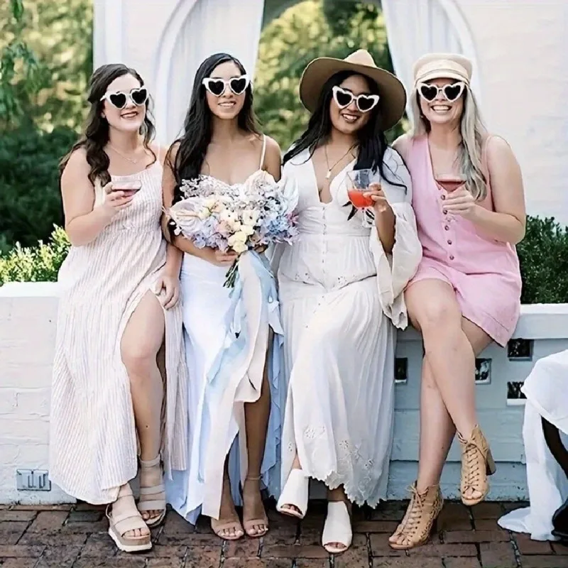 

8pcs Women's Heart-Shaped Fashion Glasses - Retro Cat-Eye Plastic Frame with Parties Weddings Music Festivals