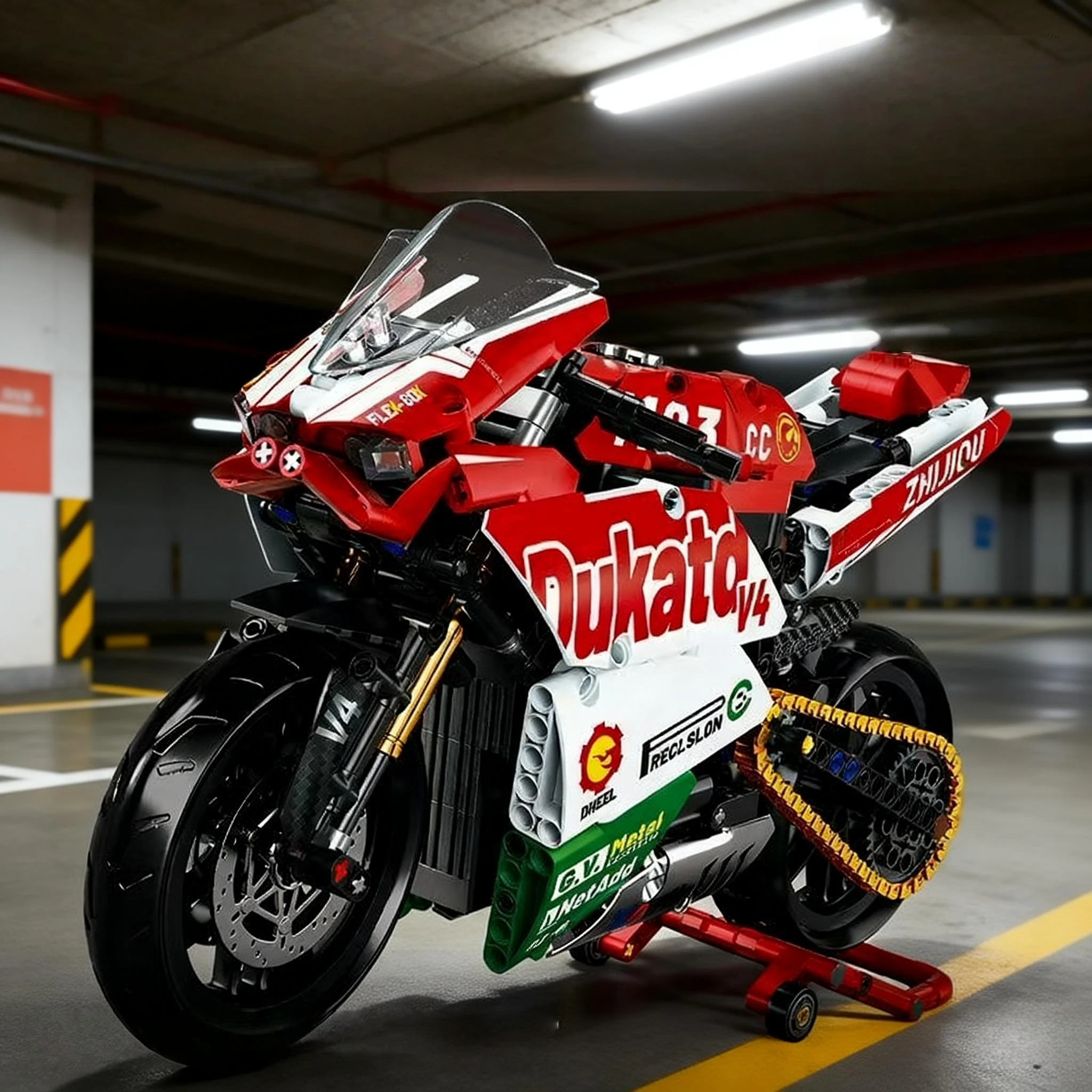 Famosi blocchi di costruzione per motociclette V4 Set Kit modello super moto da corsa tecnica per bambini Giocattoli assemblati Regali per ragazzi e ragazze