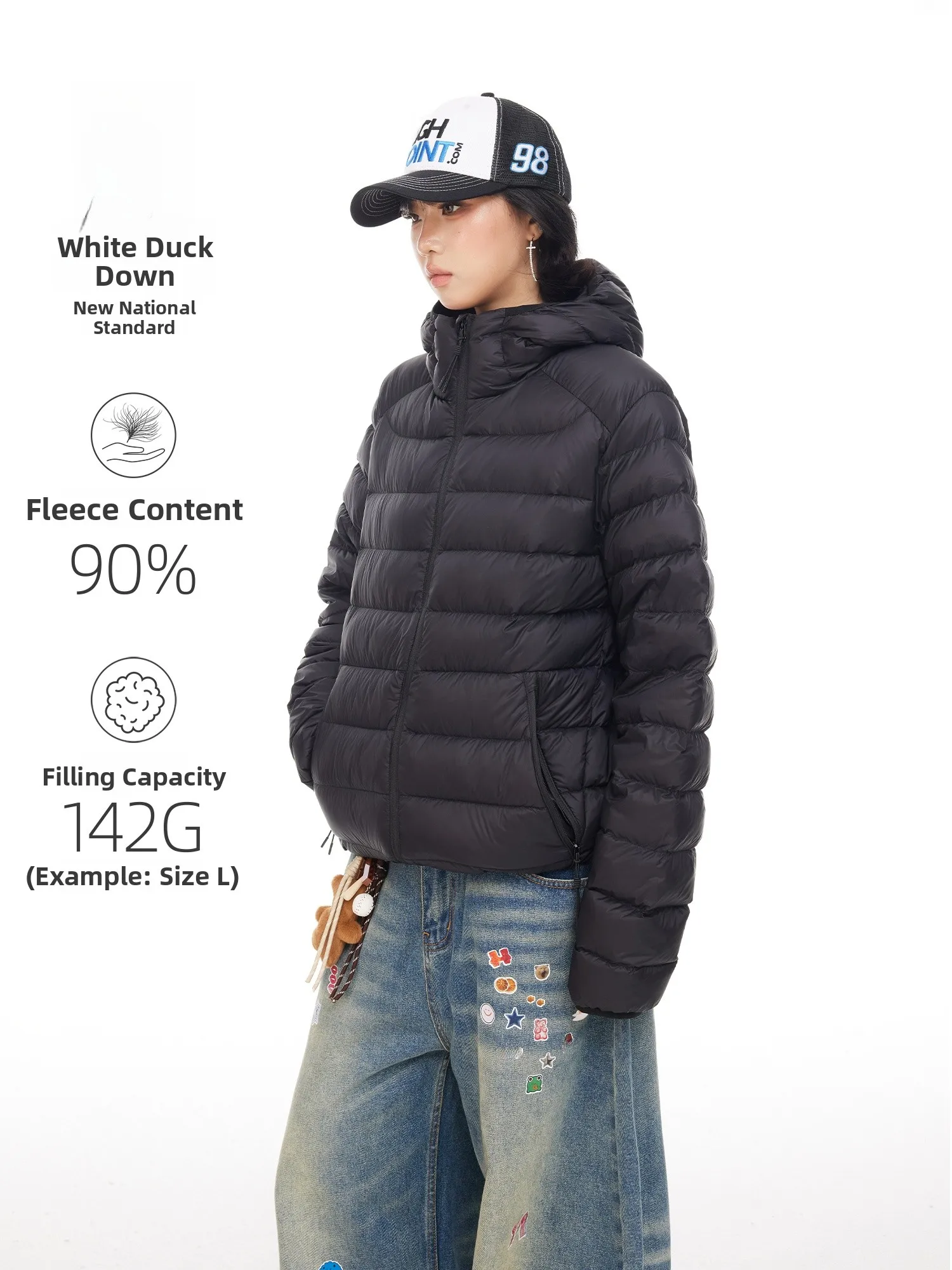 

Retro American Lightweight White Du down Coat Women's Winter Cold Resistance Warmth Hooded Couples Inner Outerwear