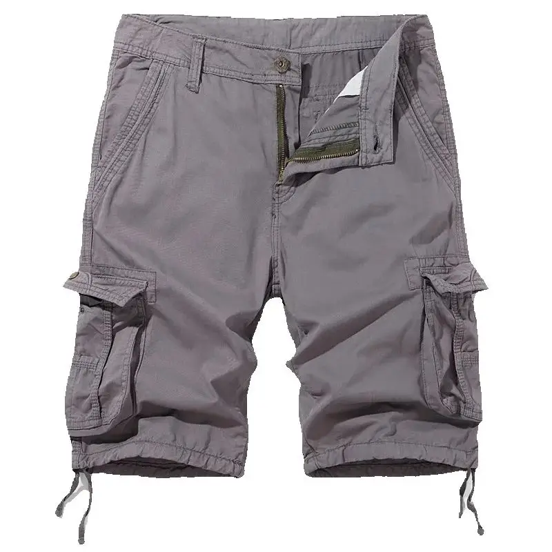 

Summer Men's Cotton Cargo Shorts Solid Color Fashion Multi Pocket Casual Shorts Men Straight Outdoor Breathable Knee Length Pant