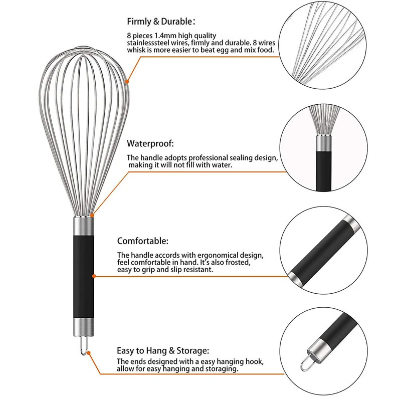 9-inch Stainless Steel Eggs Whisk - Lightweight Hand Mixer for Baking & Cooking Comfortable Grip Handle Easy Clean Kitchen Tool