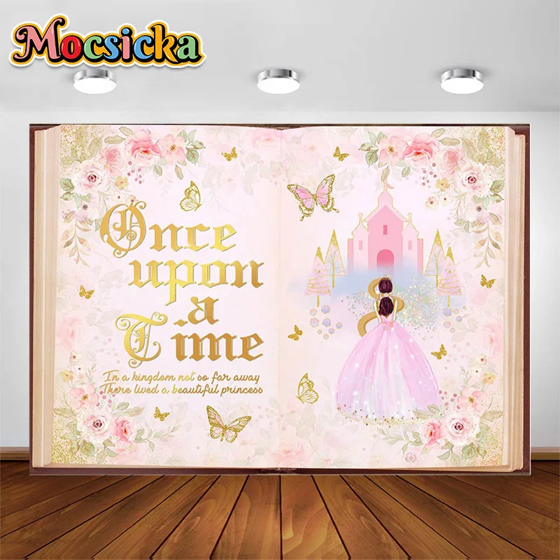 

Mocsicka Photography Background Quinceañera Books Once Upon a Time Princess Girls Birthday Party Decor Photo Backdrop Studio