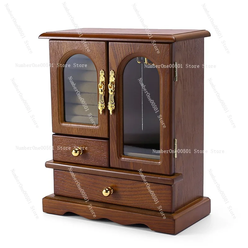

Vintage Wooden Jewelry Box Multi Compartment Organizer for Earrings Necklaces Rings Retro Style Storage Case
