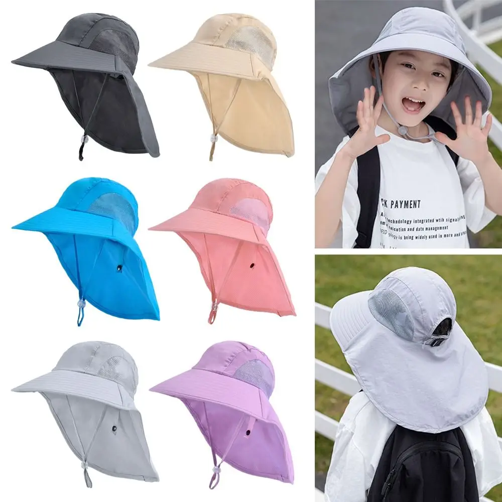 

Children Summer Bucket Hats UV Protection Outdoor Beach Sun Hat Boy Girl Flap Cap Adjustable Wide Brim Cap