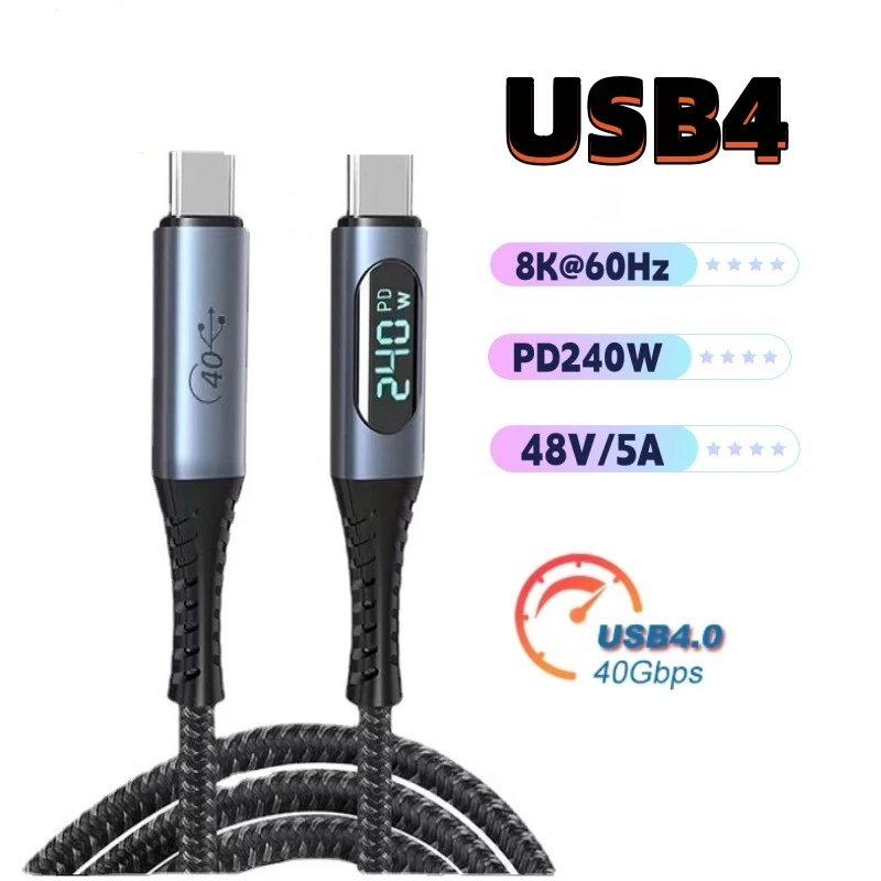 كابل عرض USB4.0 HDMI متوافق مع نوع C إلى C كابل PD 240 واط محول شحن سريع كابل 8K @ 60Hz لأجهزة الكمبيوتر المحمول ماك بوك التبديل