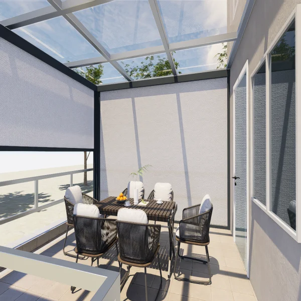 Anpassbare motorisierte Aluminiumarm-Rollos für den Innen- und Außenbereich, einfache integrierte elektrische Farbtöne, Fensterläden, Zip-Track-Verdunkelung