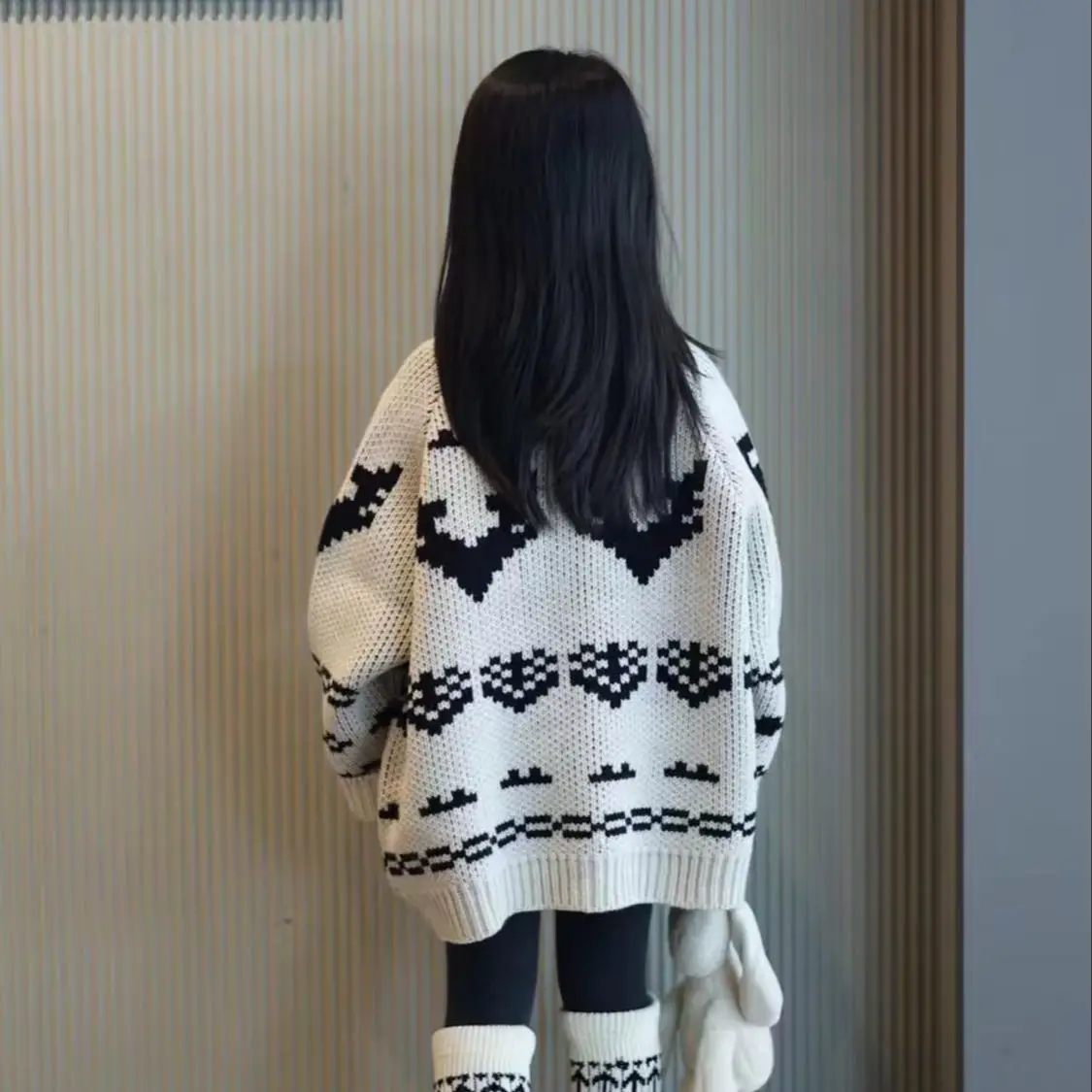 Girls' Sweater Cardigan Autumn Winter New Collection Children's Retro Coarse Needle Cardigan High Neck Coat