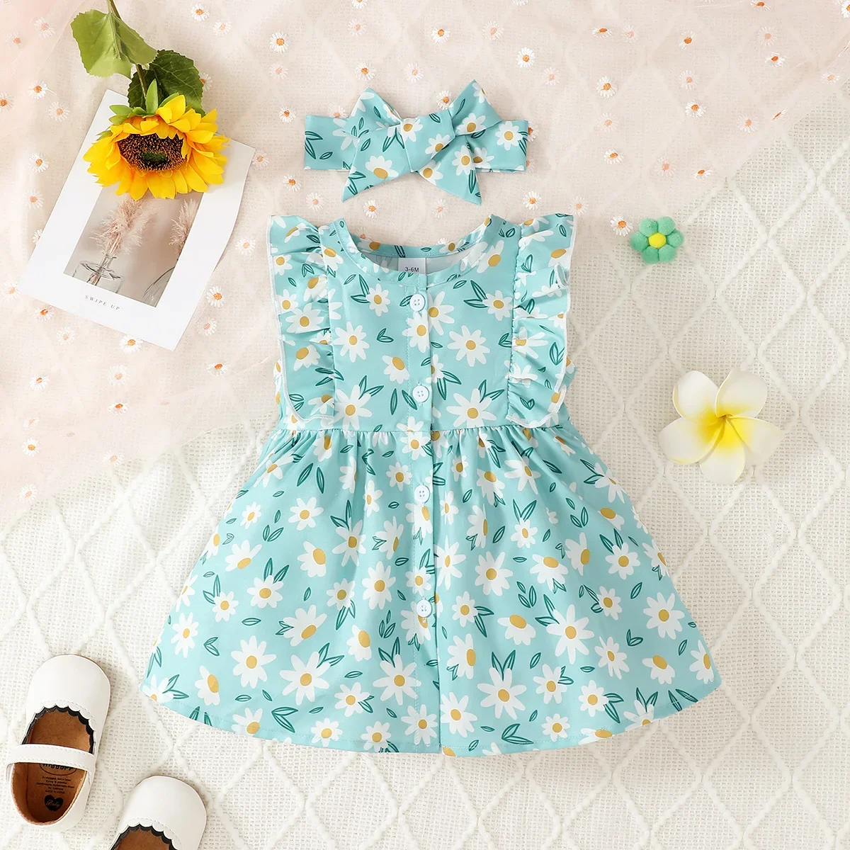 Dress for Kids Newborn 3 - 24 Months Birthday Style Butterfly Sleeve Cute Floral Princess Formal Dresses Ootd for Baby Girl