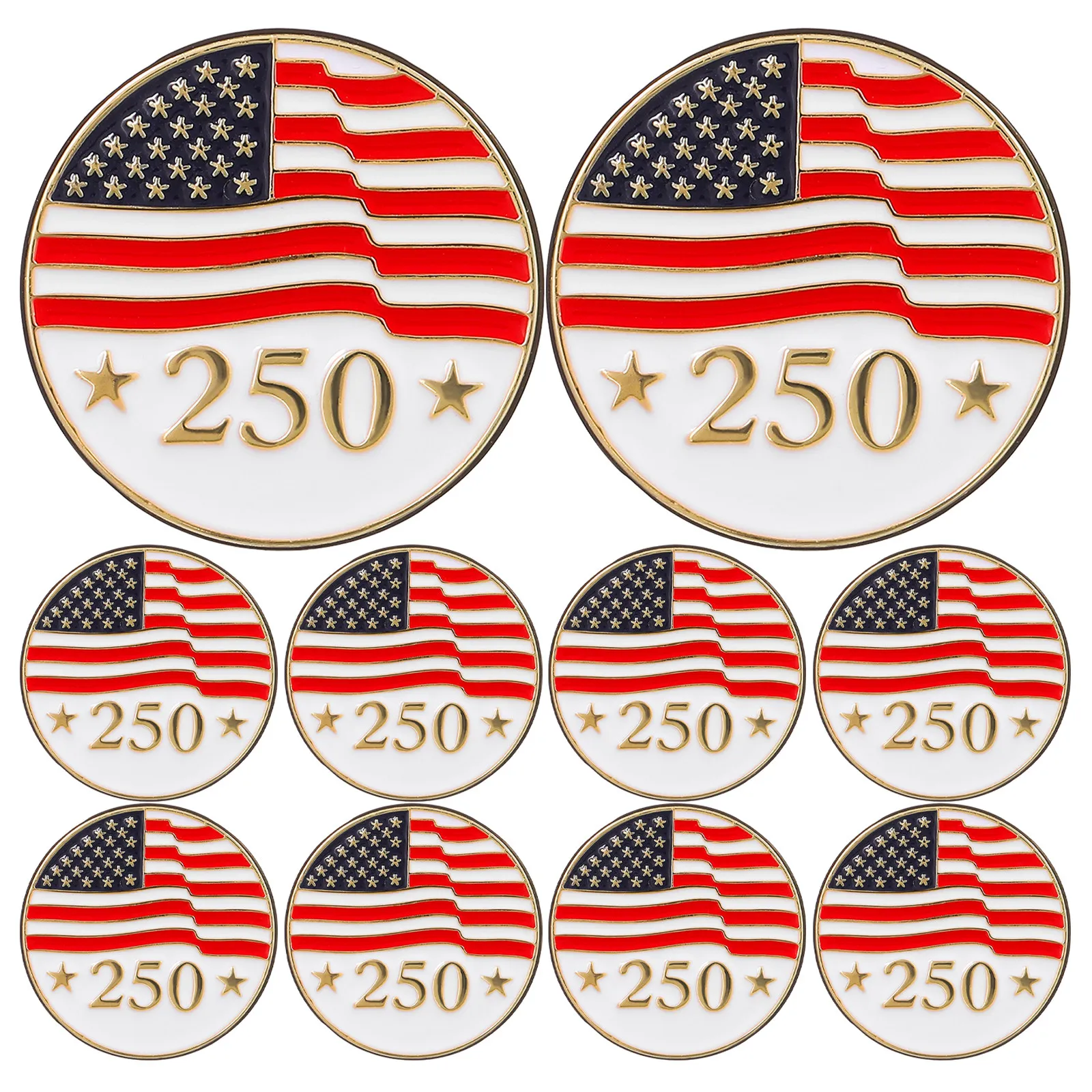 10Pcs Usa Patriotic Flag Pins Commemorative Badge Lapel Pins Independence Day Fourth of July Celebration Parade Accessories