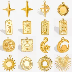 Real Gold Plated Metal 5pcs Sun Moon Star Stainless Steel Charms For Jewelry Making Earrings Keychain Necklace Vintage Pendants