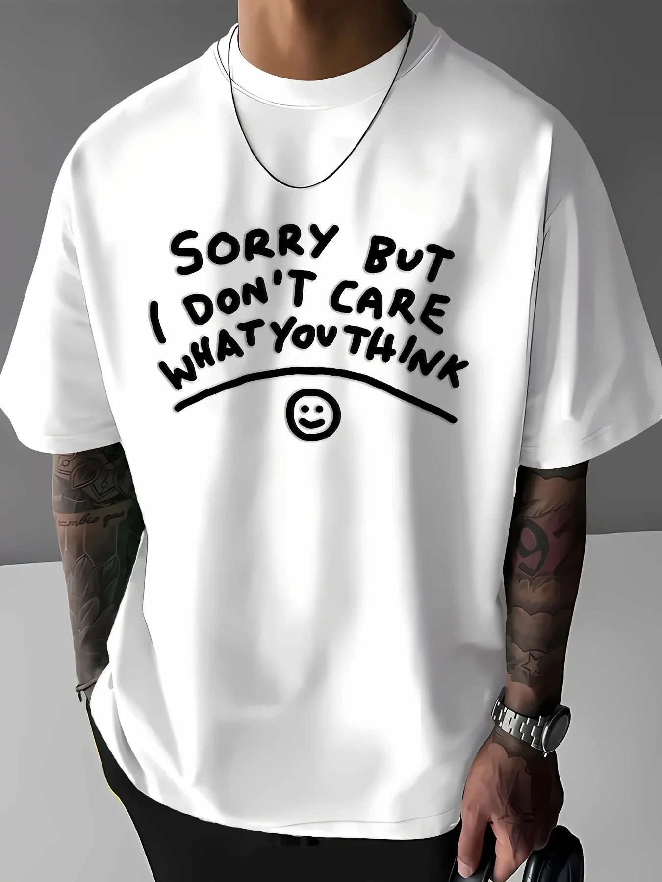Men's Kids Summer Cotton Fashion Casual SORRY BUT I DON'S CARE WHAT YOU THINK Printed Loose Round Neck Short Sleeve T-shirt Top