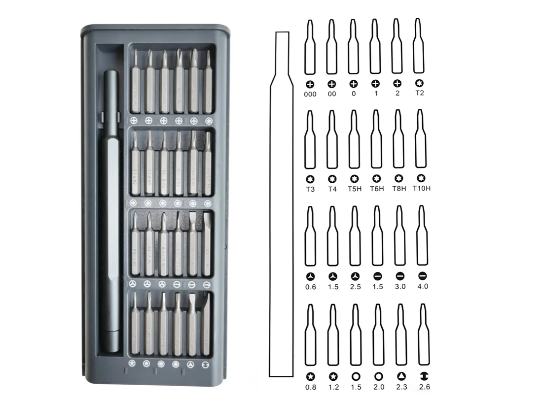 

Набор прецизионных отверток 25 в 1: Phillips, Torx, шестигранные, плоские магнитные насадки для iPhone, ПК, часов, камер, очков