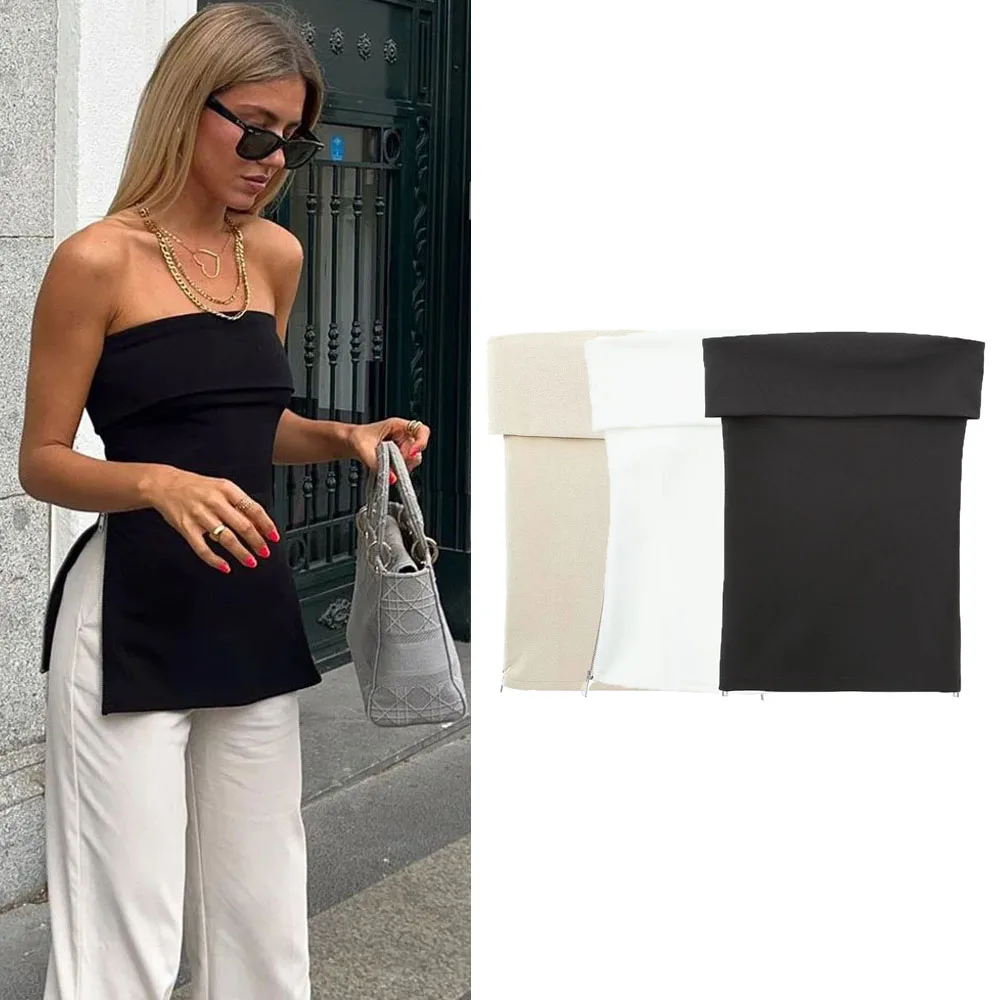 TRAF Tube Top Women Off shoulder Backless Sleeveless Corset Top Summer Sexys White Black Tank top Bustier Top Woman