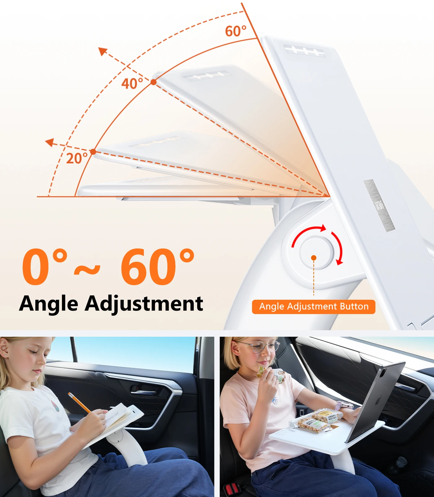 Eary Portable Car Laptop Tray Table for iPad Tablet Stand Multi-Angle Adjustable Book Reading Holder Kids Back Seat Travel Desks