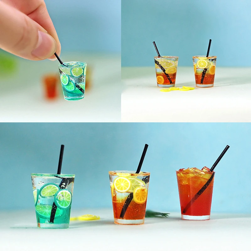 Chá de limão/cerveja/cadeiras de chá de leite modelo 1:12 casa de bonecas em miniatura limonada chá de gelo água suco bebidas brinquedo decoração de cozinha