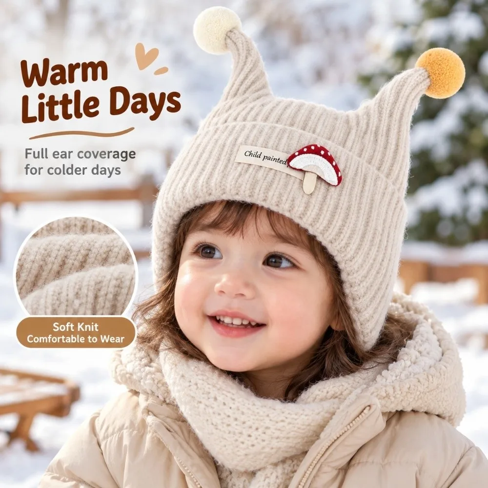 Cute Knitted Fabric Beanie Wind Proof Soft Earflap Cap Korean Style Pullover Hat Daily Walk