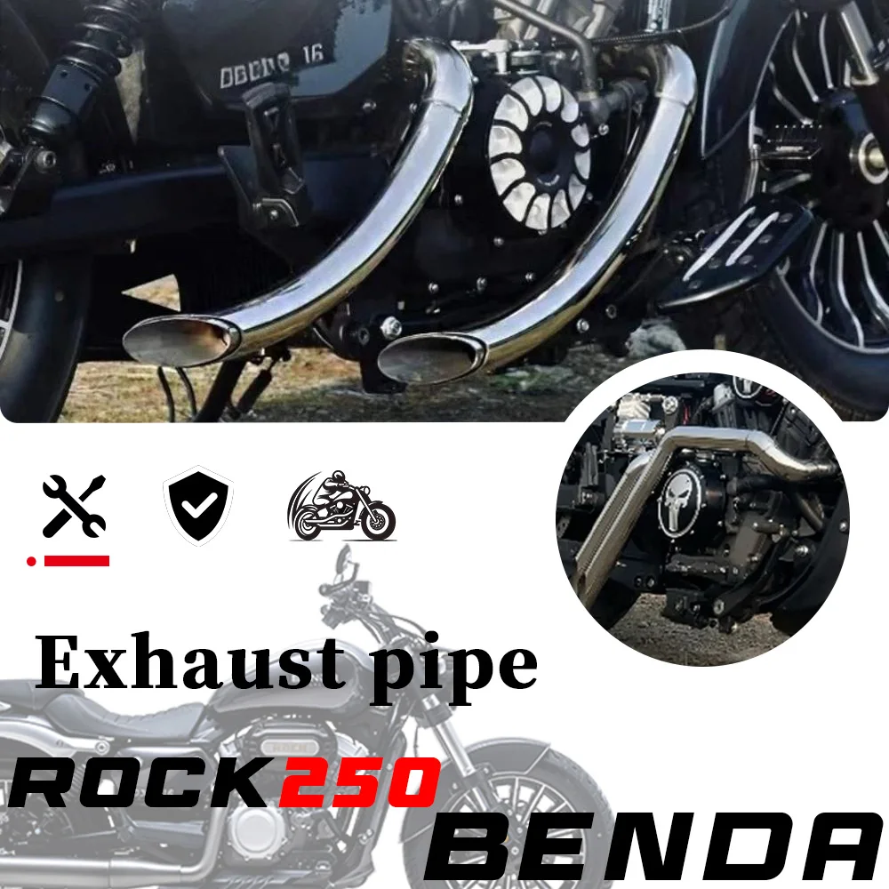 FOR BENDA ROCK 250 Retro Floor-Sweeping Exhaust VH Style Dual Outlet Straight Pipe