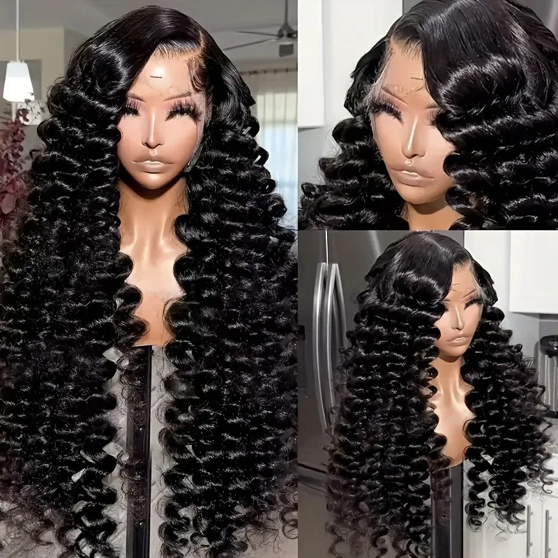 Pelucas delanteras de encaje de onda profunda cabello humano 200 densidad 13x4 HD pelucas frontales de encaje para mujeres negras pelucas sin pegamento prearrancadas