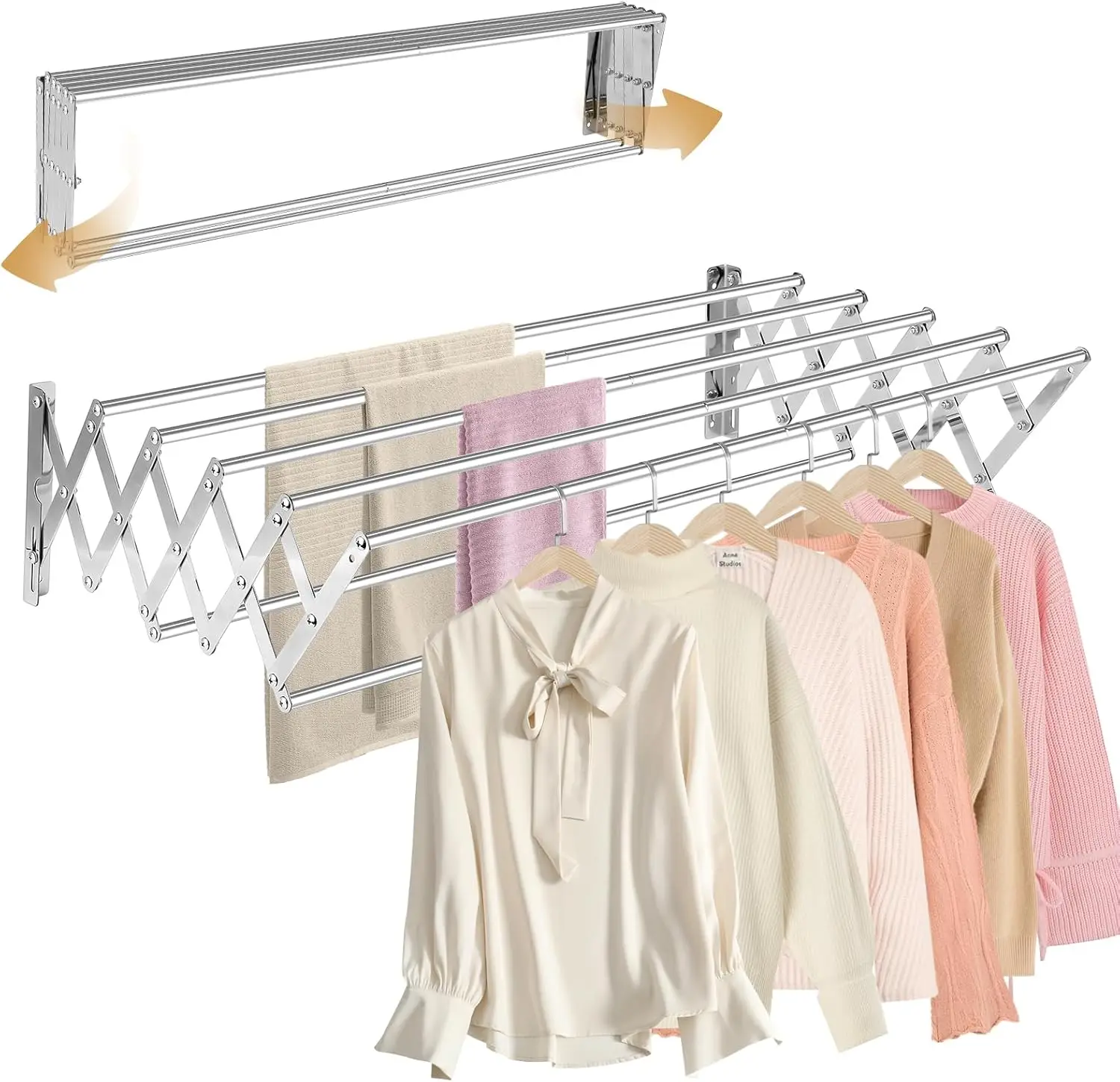 

130 LBS Wall Mounted Clothes Drying Rack, 31.5" Retractable with 7 Rods, Space Saving for Laundry