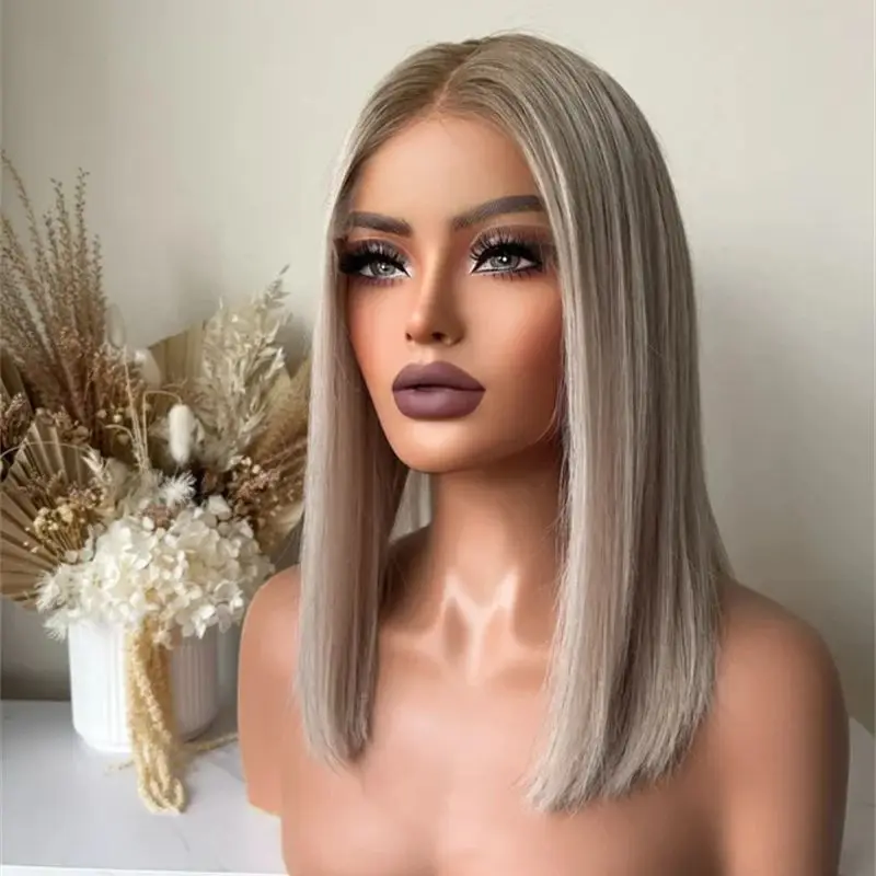 12-inch-soft-straight-wig-ombre-ash-platinum-blonde-balayage-highlights-hd-lace-front-wig-high-quality-synthetic-wig-women'-wig