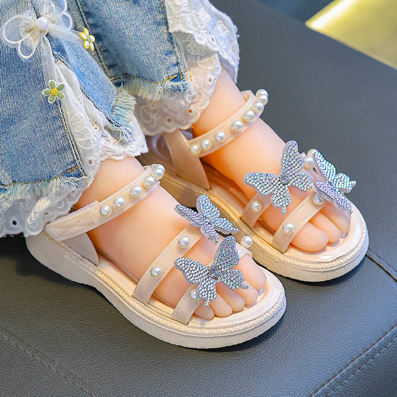 

Summer Children Sandals Kids Casual Sandals Breathable Open Toe Strap Beach Shoes Girl Bow Pearl Glitter Casual Princess Sandals