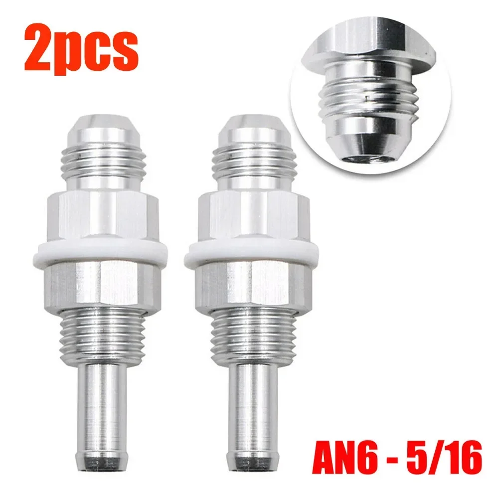 2x 6AN Male Flare Bulkhead To 5/16 Hose Barb Fuel Tank Fitting Auto-Modified Silver-Car Accessories Tools