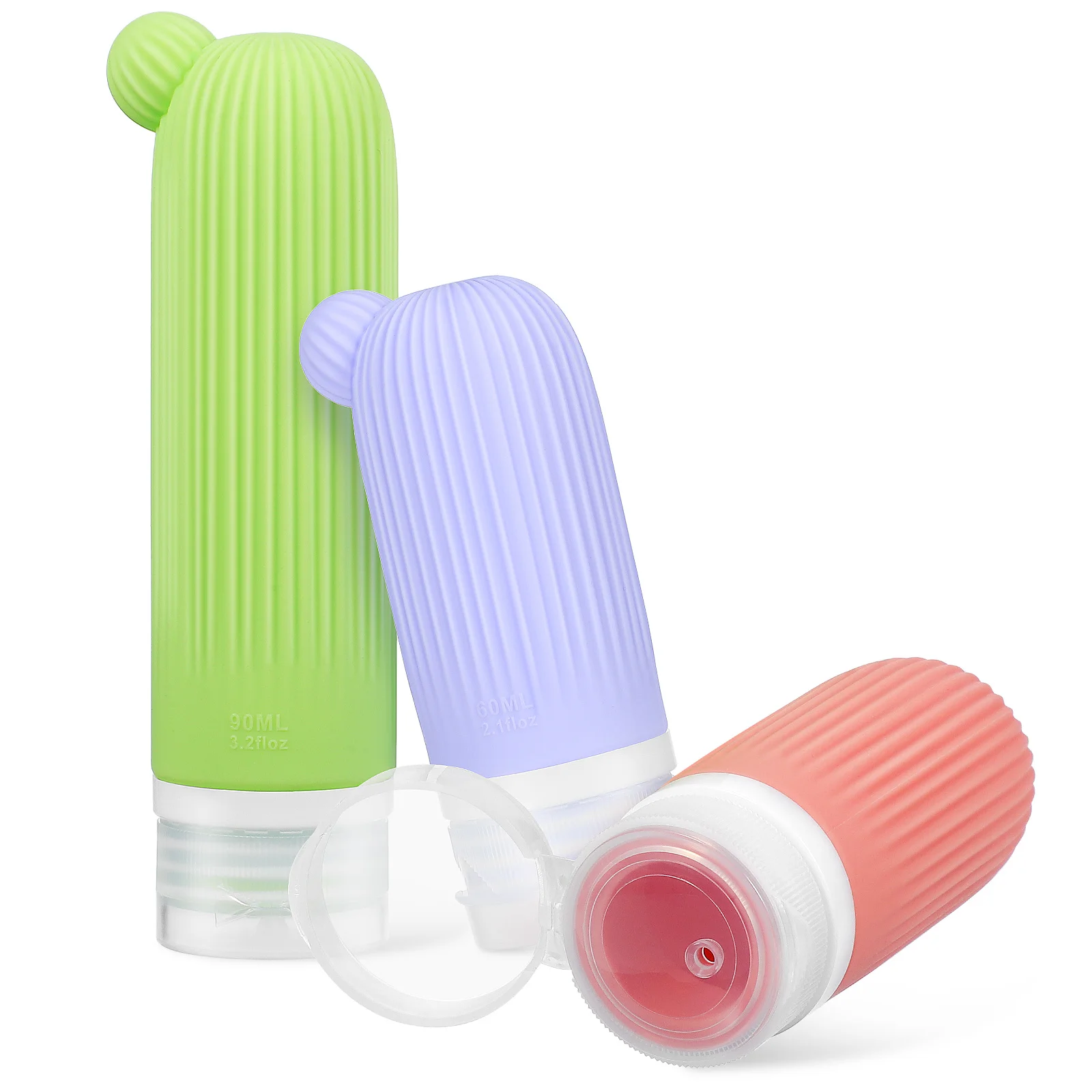

3pcs Silicone Empty Bottles 90ml Green 60ml Pink Purple Travel Toiletry Containers Refillable Shampoo Conditioner Dispenser