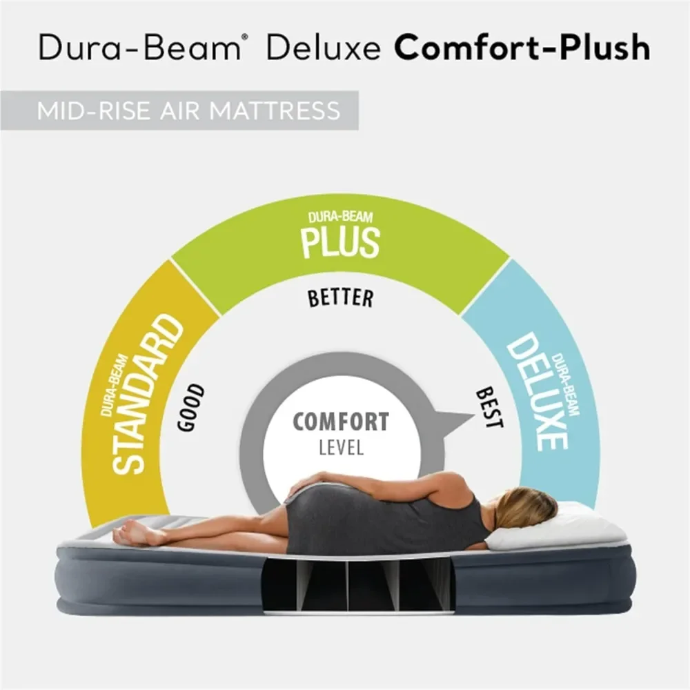 Plush Mid-Rise Air Mattress: Fiber-Tech Built-in Electric Pump – 13in Bed