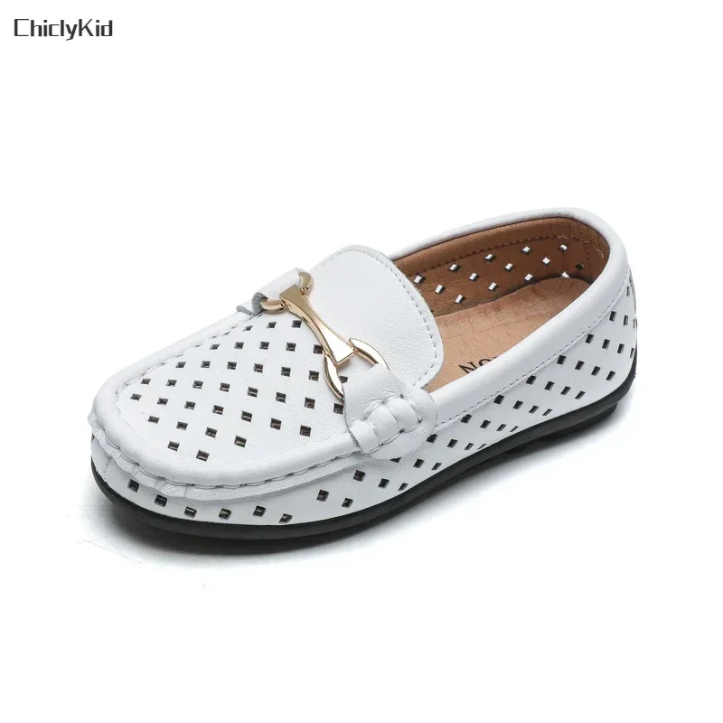 Chłopcy Hollow Out Leather Shoes Kids Soft Party Wedding Dance Shoe Dress Toddler Fashion Children Black White Summer Shoes Flat