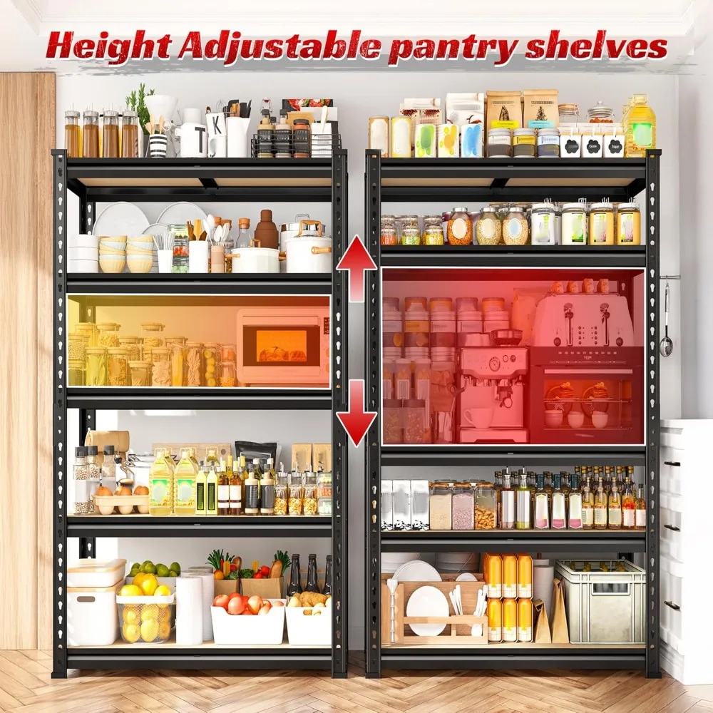 Set 2 Rak Penyimpanan Rak Garasi 5 Tingkat Rak Logam Tugas Berat Rak Garasi 2000LBS Rak Logam Dapat Disesuaikan