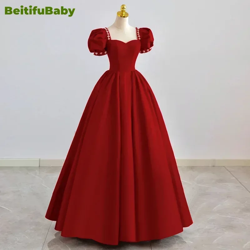 

Palace Style Ball Gown Women's Party Dress Elegant Beading Puff Short Sleeve Lace-up Skirt Dubai Prom Dresses for Women Vestidos