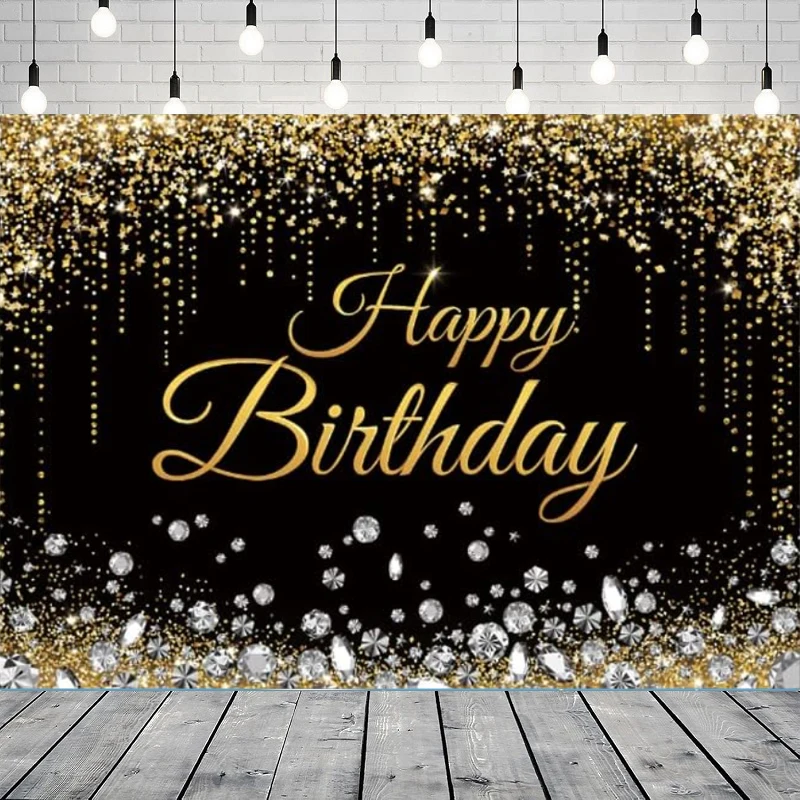 

Черный и золотой фон для фотосъемки, блестящий золотой блестящий алмазный фон с днем рождения, вечерние фон, настенный баннер, декор