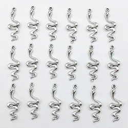 10/20pcs 28x9mm Antique Silvery Snake Charms For Jewelry Making Bracelet Necklace Earrings Keychain Bag Clothing Charms