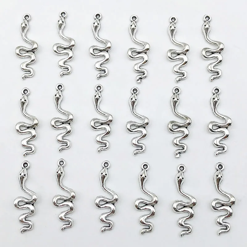 10/20 sztuk 28x9mm antyczne srebro wąż Charms do tworzenia biżuterii bransoletka naszyjnik kolczyki brelok do torby odzież Charms