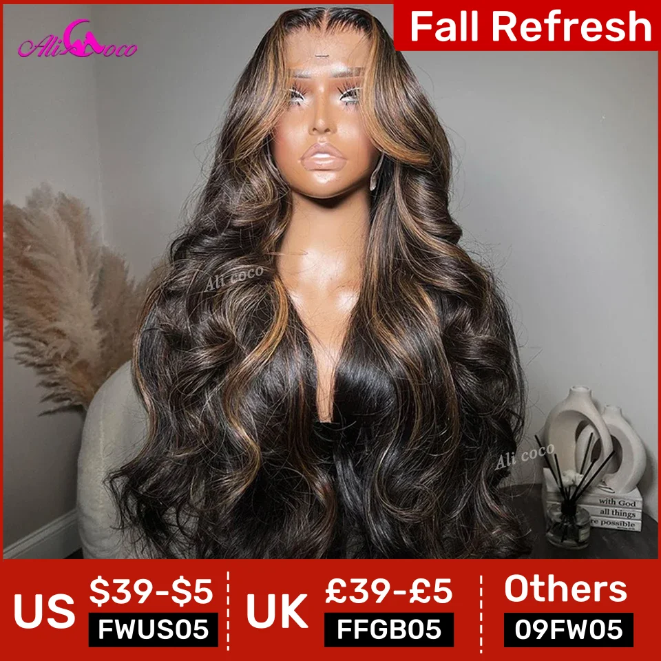 Brown Highlight Wigs Human Hair Pre Plucked Pre Cut 13x4 13x6 Body Wave Lace Frontal Wigs For Women 5x5 Lace Closure Wig