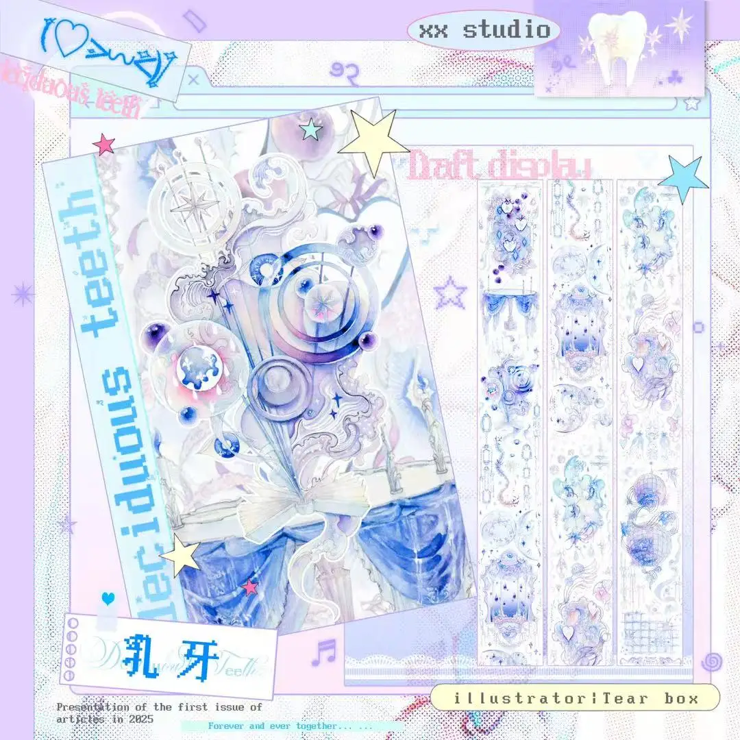 

White Floral blue water lanscape background Washi PET Tape Shiny