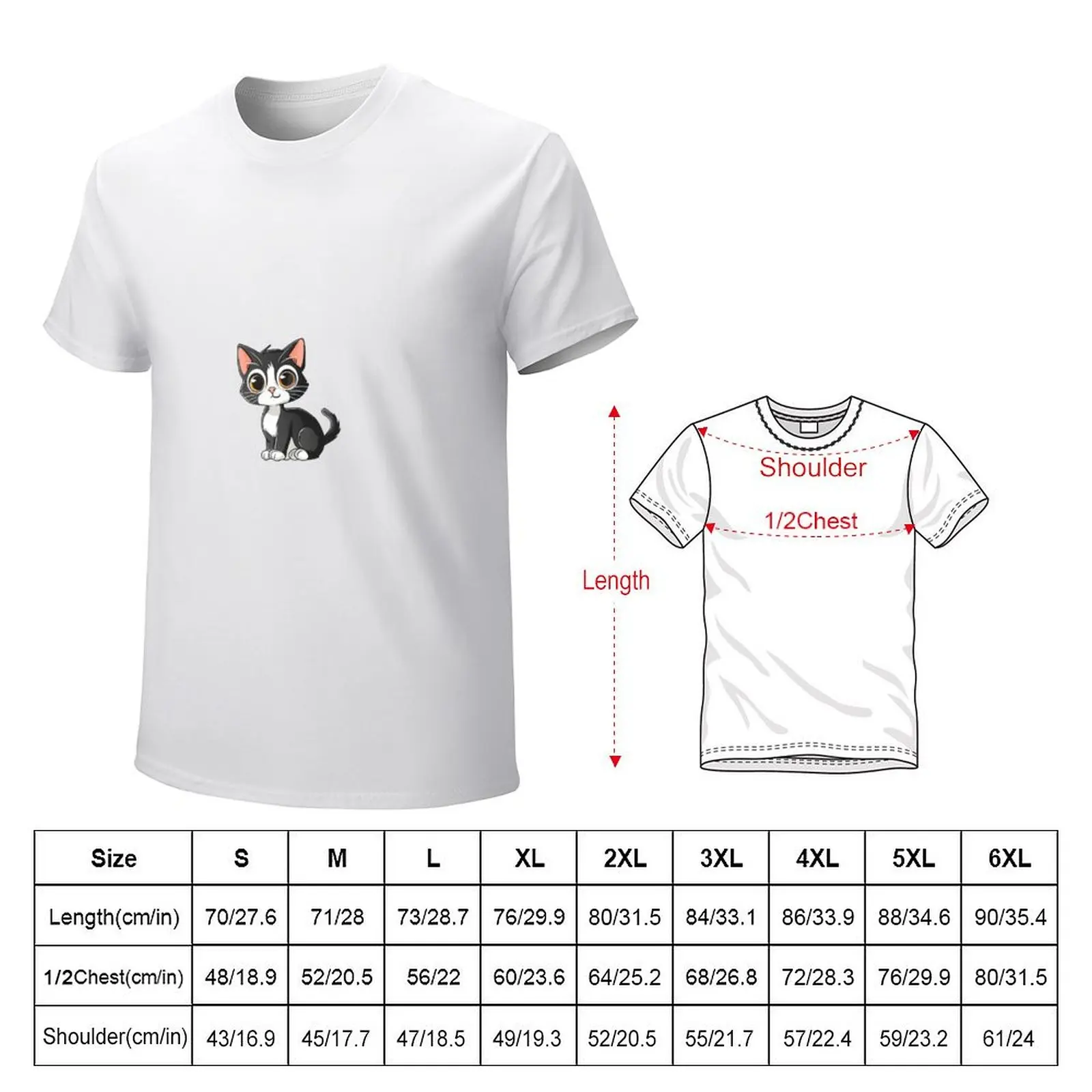 Digital Cartoon of a cute black cat T-shirt anime quick drying funnys customs Men's cotton t-shirt