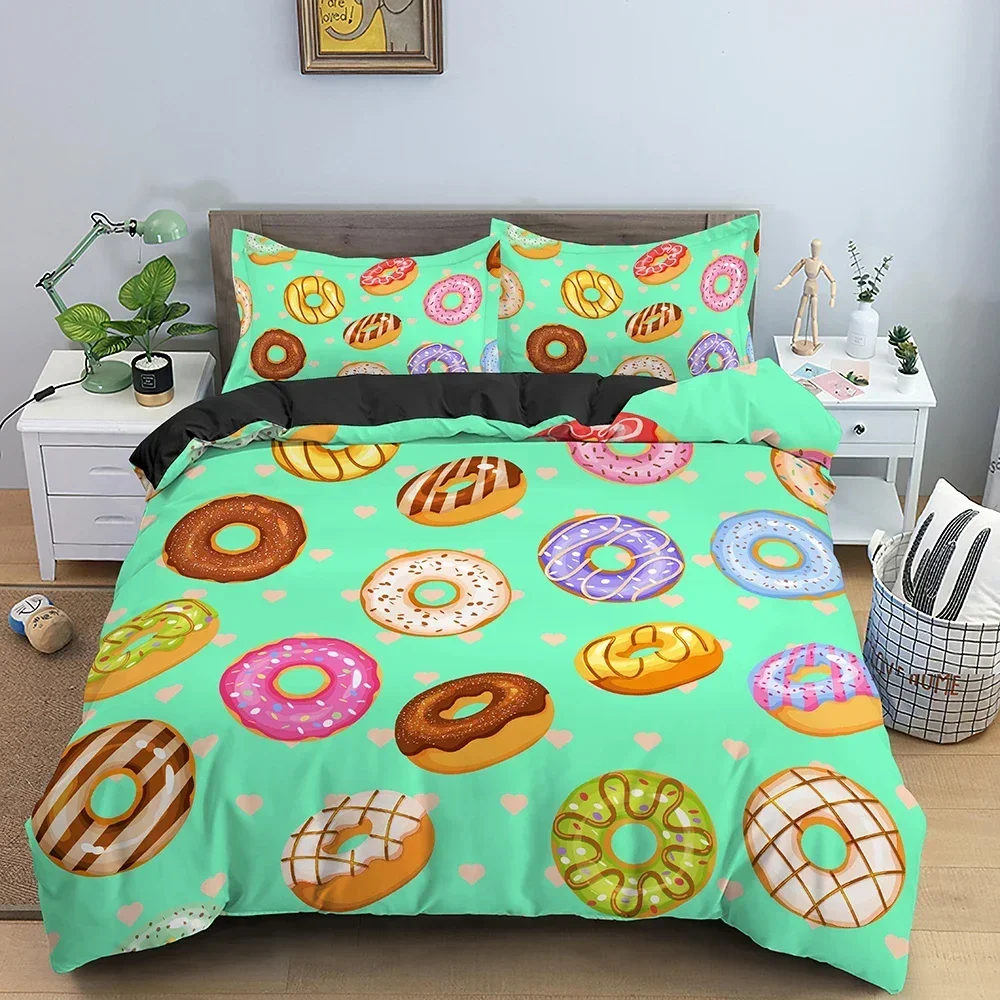 

Donut Print Comfortable Duvet Quilt Cover Pillowcase Bedding Set Children Bedroom Decoration Home Textile