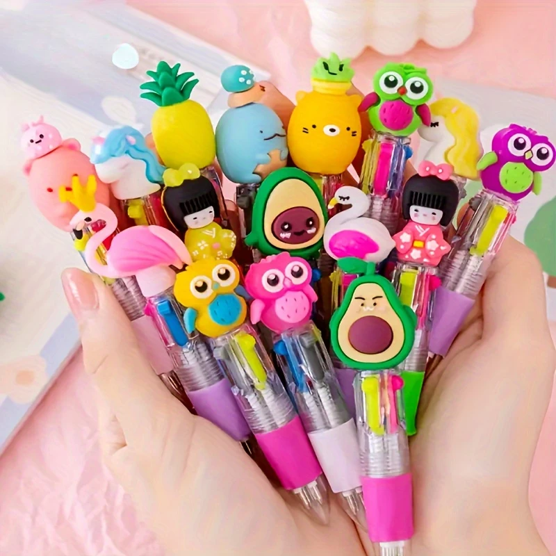 4PC Cute Mini Cartoon Gel Ink Pens, Quick-Drying Plastic Medium Point, Multi-Color School Supplies, Kawaii Stationery