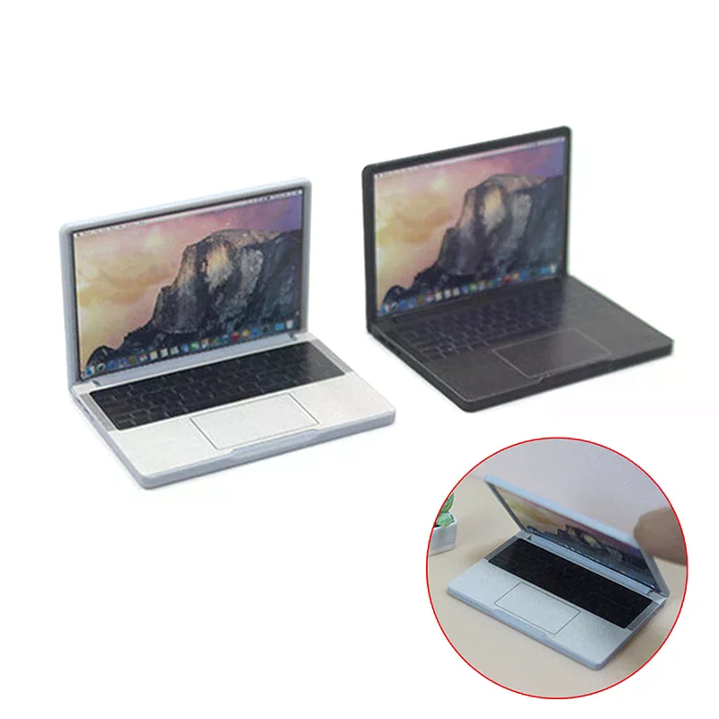 Mini Laptop de Simulação 1:12 para Casa de Bonecas, Miniatura de Artesanato em Liga, Decoração para Casa de Bonecas, Acessórios DIY