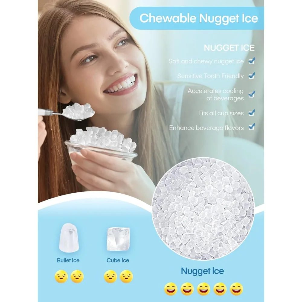 HAOYUNMA 38lbs/24H Nugget Ice Maker Countertop, Chewable Pellet Ice Cubes, Self-Cleaning Ice Machine with Crushed Ice, Stainless