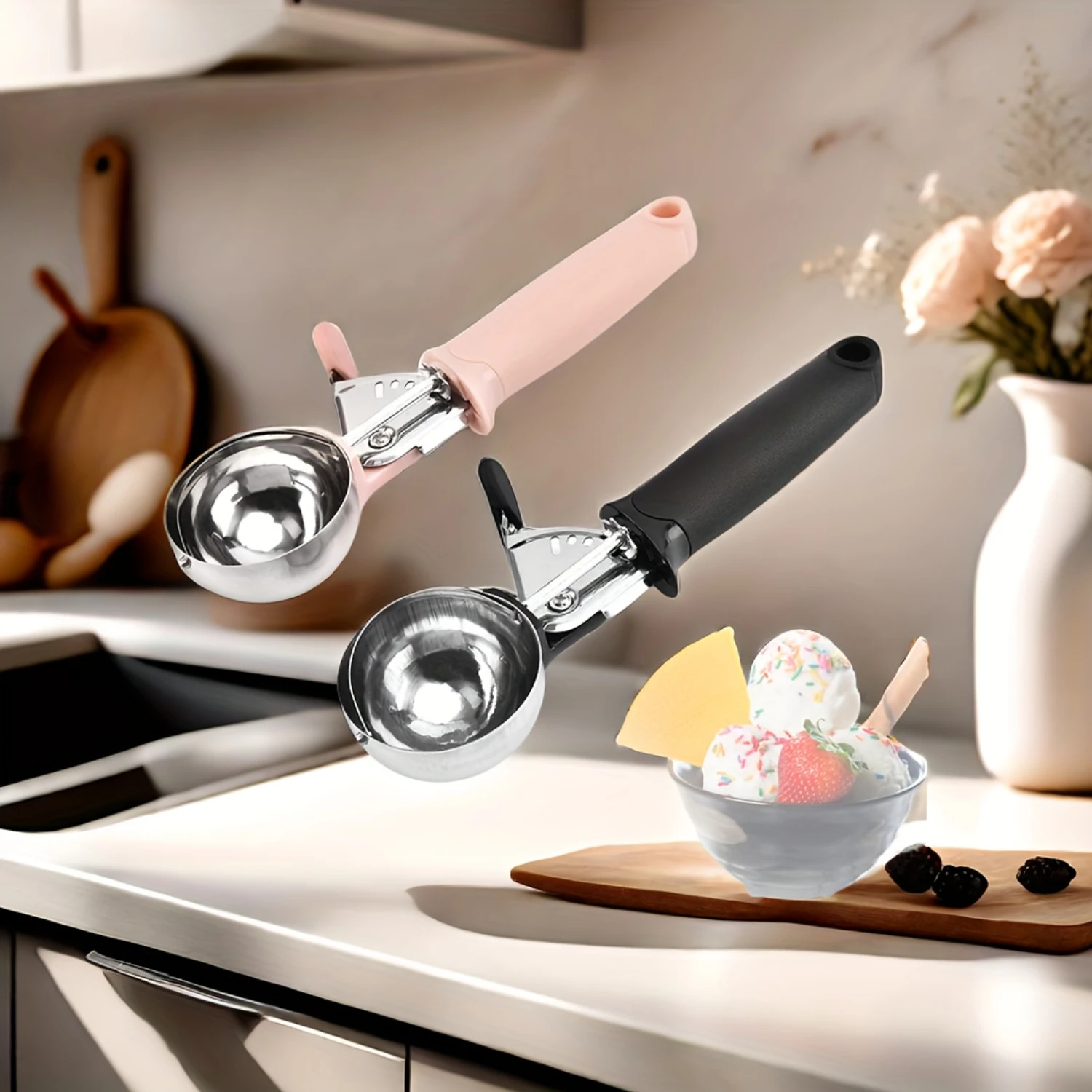 

Ice Cream Scoop, Melon Spoon, Stainless Steel Spoon For Baking, Ice Cream Digger Spoon With Trigger, Modern Dough Scoop, Reusabl